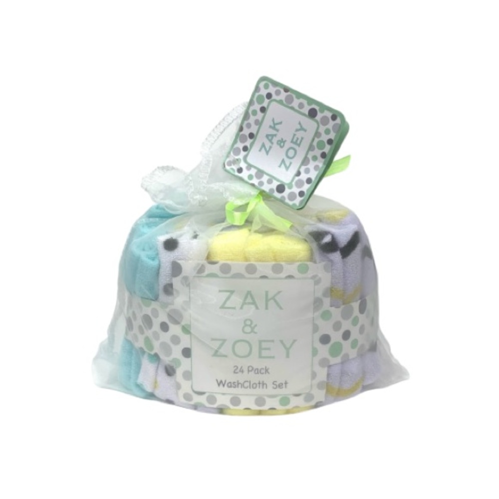 Zak & Zoey 24 Pack Giftable Washcloth Set Blue Yellow White Gray New Nwt